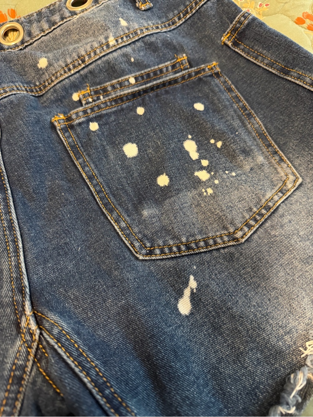Dark Blue Distressed Denim Women's Shorts with Grommet Waist - Picture 4 of 6